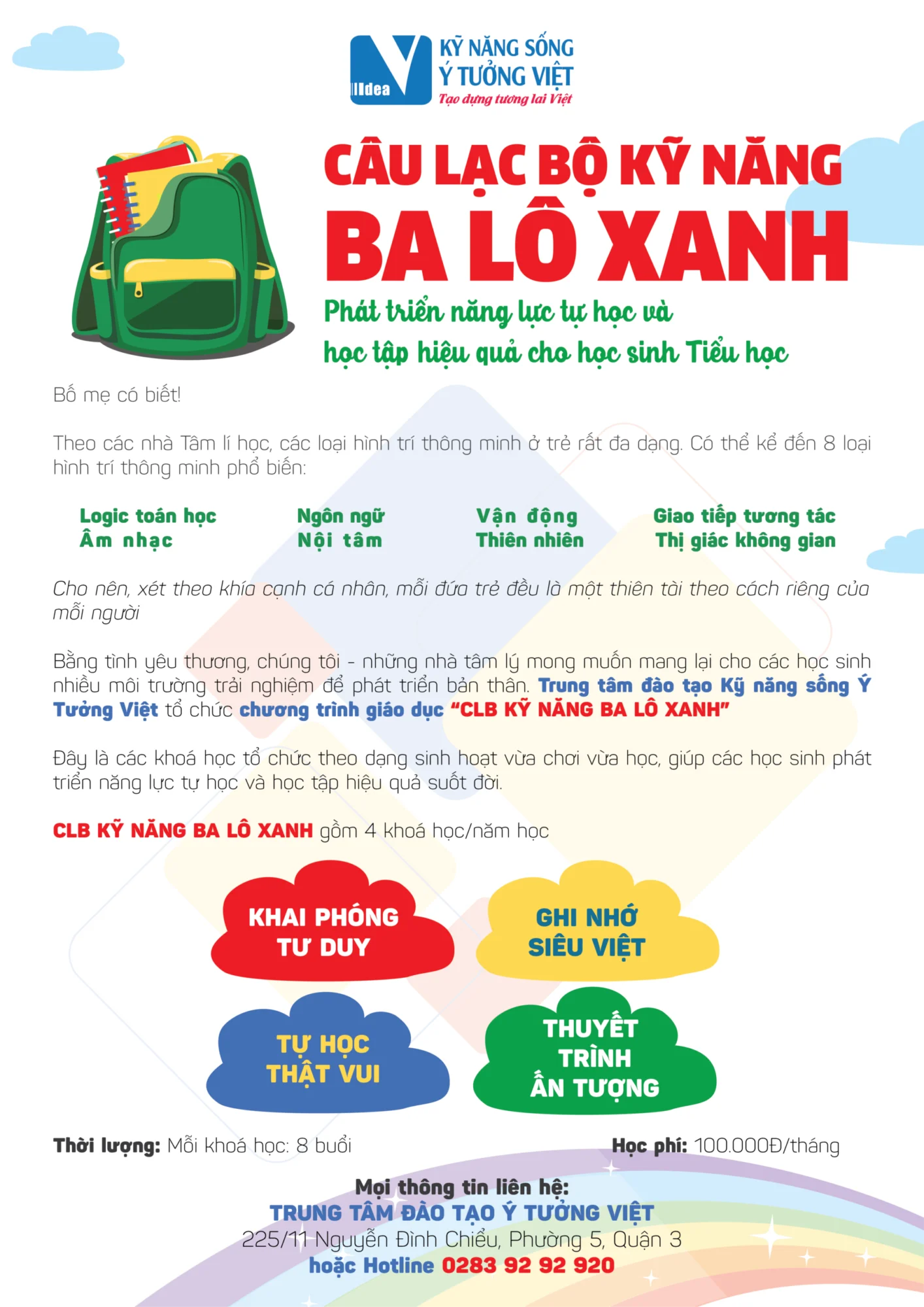 CLB Ba Lô Xanh – Khóa học Kỹ năng dành cho học sinh tiểu học