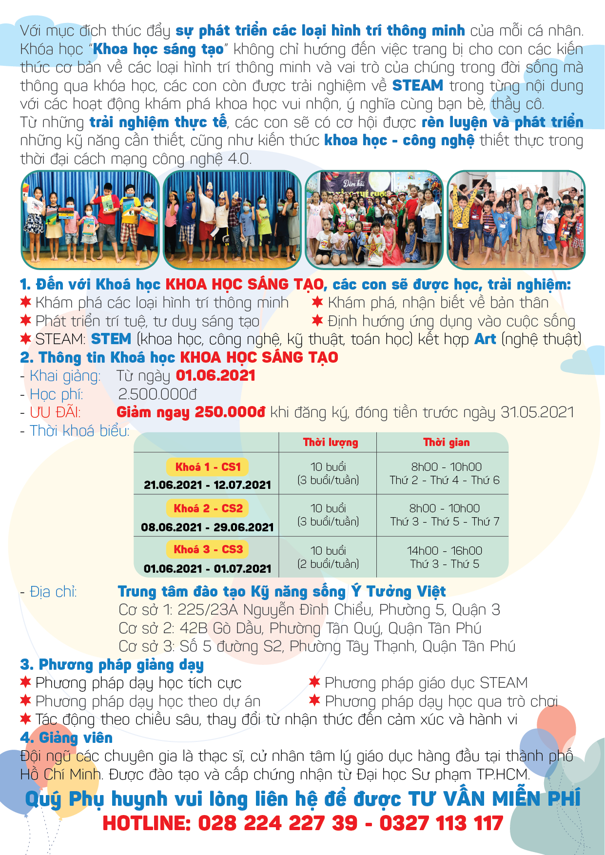 Khóa học kỹ năng hè 2021 – Khoa học sáng tạo