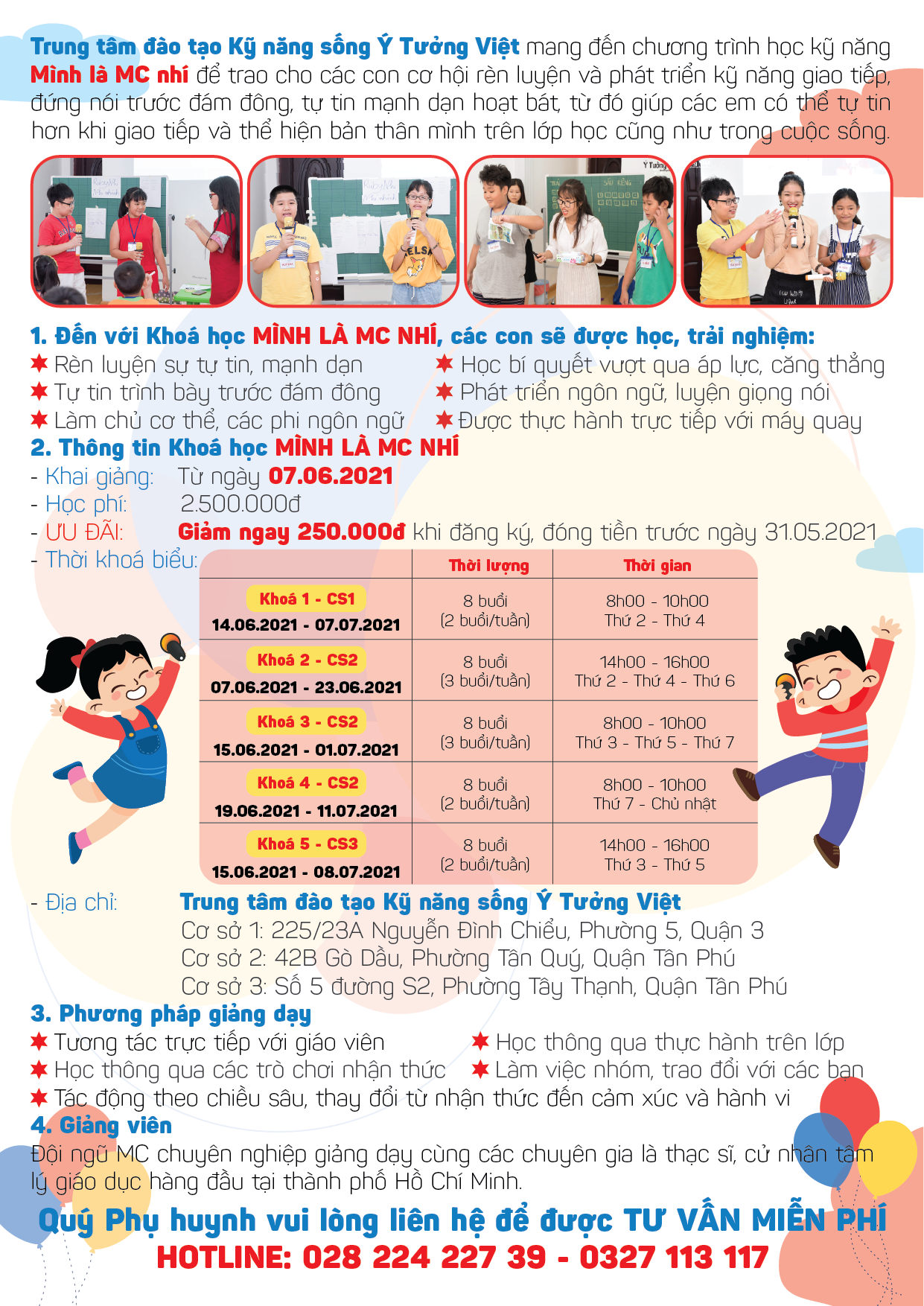 Khóa học kỹ năng hè 2021 – Mình là MC Nhí